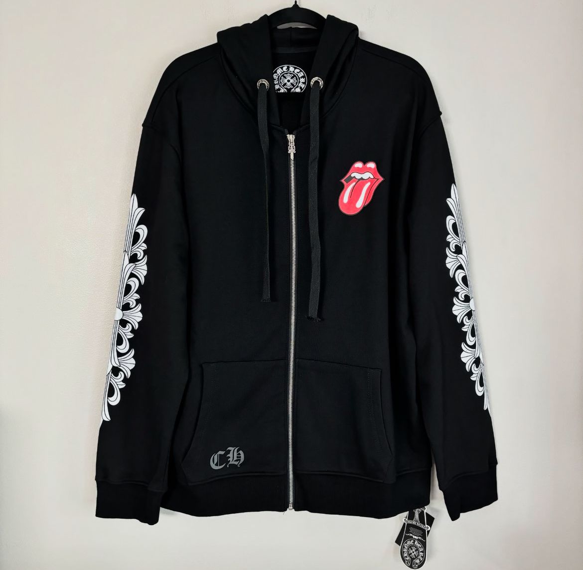Chrome Hearts Leather Zip Up Hoodie in Black